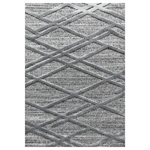 Modern Yumuşak Bukle Taban Kabartmalı 3d Çizgi Desenli Halı Gri 160x230 cm