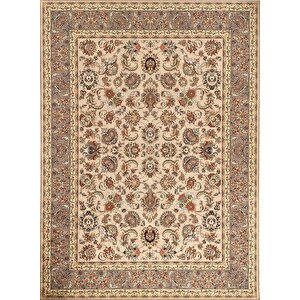 Klasik İran Tarzı Barok Desenli Bej Krem Halı Kaymaz Taban Makinada Yıkanabilir 60x100 cm