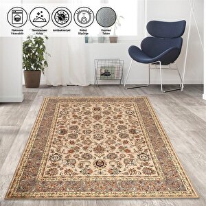 Klasik İran Tarzı Barok Desenli Bej Krem Halı Kaymaz Taban Makinada Yıkanabilir 80x50 cm