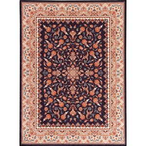 Klasik Barok İran Tarzı Desenli Siyah Bej Halı Kaymaz Taban Makinada Yıkanabilir 80x50 cm