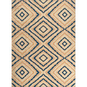 İskandinav Tarzı Geometrik Karo Desenli Bej Mavi Krem Halı Kaymaz Taban Makinada Yıkanabilir 80x50 cm