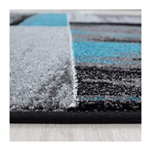 Modern Tasarımlı Halı Fırça Boyama Efekti Siyah Gri Mavi Beyaz 120x170 cm
