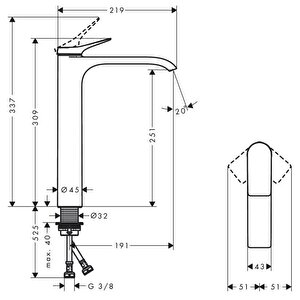 Vivenis Tek Kollu Lavabo Bataryası 250 Klozetsiz Lavabolar İçin - 75042000