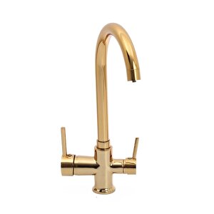 3 Yollu Su Arıtma Ve Şebeke Musluklu Evye Bataryası Baston Gold 030002g