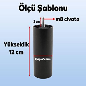 Mobilya Kanepe Koltuk Baza Yükseltme Yükseltici M8 Civatalı Incediş Destek Ayağı Ayakları Siyah 12cm