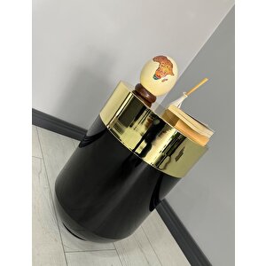 Dekoratif Gold Darbuka Parlak Siyah Sehpa 60cm