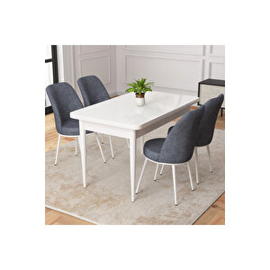 Raum Beyaz 70x110 Sabit Mutfak Masası Takımı 4 Adet Sandalye Füme