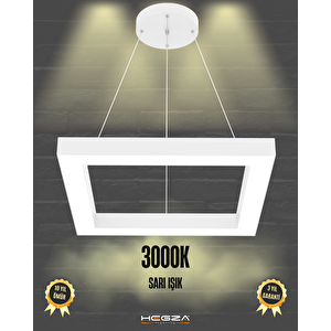 Quattro ( Beyaz Kasa, Sarı Işık ) Sarkıt Ledli Modern Led Avize, Salon, Mutfak, Oturma Odası Sarı Işık (3000K)