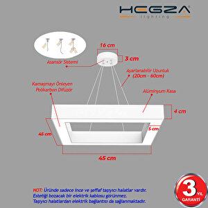 Quattro ( Beyaz Kasa, Sarı Işık ) Sarkıt Ledli Modern Led Avize, Salon, Mutfak, Oturma Odası