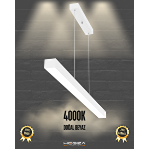 Lineer 120cm ( Beyaz Kasa, Doğal Beyaz Işık ) Sarkıt Ledli Modern Led Avize, Salon, Mutfak, Oturma Odası Gün Işığı 4000K