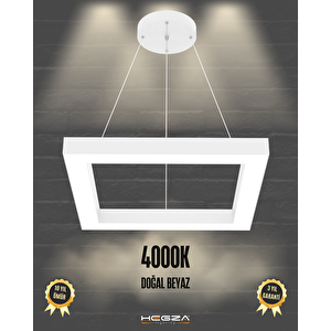 Quattro ( Beyaz Kasa, Doğal Beyaz Işık ) Sarkıt Ledli Modern Led Avize, Salon, Mutfak, Oturma Odası Gün Işığı 4000K