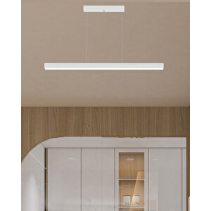 Lineer 100cm, Beyaz Kasa, Sarı Işık, Ledli Modern Led Avize, Salon, Mutfak, Oturma Yatak Odası, Sarkıt, Lineer Sarı Işık (3000K)