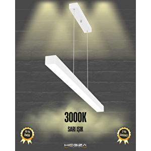 Lineer 120cm, Beyaz Kasa, Sarı Işık, Ledli Modern Led Avize, Salon, Mutfak, Oturma Yatak Odası, Sarkıt, Lineer Sarı Işık (3000K)