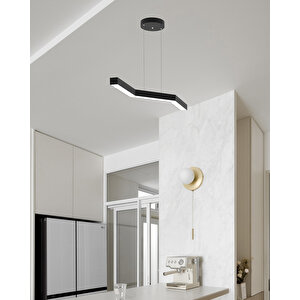 Gabbiano ( Siyah Kasa, Doğal Beyaz Işık ) Sarkıt Ledli Modern Led Avize, Salon, Mutfak, Oturma Odası Gün Işığı 4000K