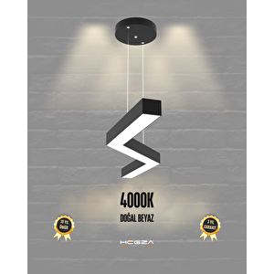 Gabbiano ( Siyah Kasa, Doğal Beyaz Işık ) Sarkıt Ledli Modern Led Avize, Salon, Mutfak, Oturma Odası