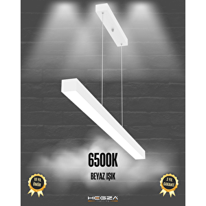 Lineer 100cm ( Beyaz Kasa, Beyaz Işık ) Sarkıt Ledli Modern Led Avize, Salon, Mutfak, Oturma Odası Beyaz Işık (6500K)