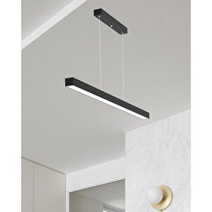 Lineer 120cm ( Siyah Kasa, Doğal Beyaz Işık ) Sarkıt Ledli Modern Led Avize, Salon, Mutfak, Oturma Odası