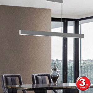 Lineer 120cm, Gri Kasa, Sarı Işık, Ledli Modern Led Avize, Salon, Mutfak, Oturma Yatak Odası, Sarkıt, Lineer Sarı Işık (3000K)