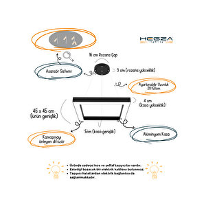 Quattro ( Gri Kasa, Doğal Beyaz Işık ) Sarkıt Ledli Modern Led Avize, Salon, Mutfak, Oturma Odası Gün Işığı 4000K