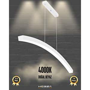 Luna ( Beyaz Kasa, Doğal Beyaz Işık ) Sarkıt Ledli Modern Led Avize, Salon, Mutfak, Oturma Odası Gün Işığı 4000K