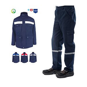 Kışlık İş Takımı Çok Cepli Reflektörlü Mont 4111 Ve 7/7 İş Pantolonu 2958 Lacivert Renk Yüzde Yüz Pamuk 3XL