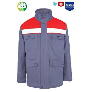 Kışlık İş Takımı Çok Cepli Reflektörlü Mont 4111 Ve 7/7 İş Pantolonu 2958 Gri Renk Yüzde Yüz Pamuk
