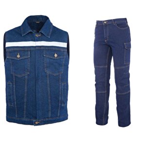 Kot İş Takımı Likralı Kot Pantolon Ve Reflektörlü İş Yeleği Myform Marka 9128-2150 XXL