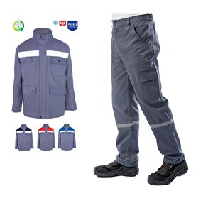 Kışlık İş Takımı Çok Cepli Reflektörlü Mont 4111 Ve 7/7 İş Pantolonu 2958 Gri Renk Yüzde Yüz Pamuk S