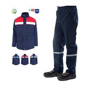 Kışlık İş Takımı Çok Cepli Reflektörlü Mont 4111 Ve 7/7 İş Pantolonu 2958 Lacivert Renk Yüzde Yüz Pamuk XXL