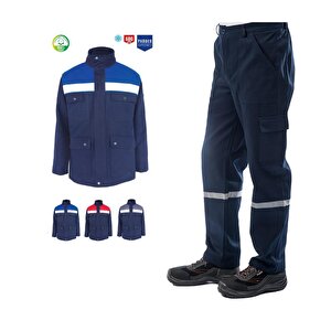 Kışlık İş Takımı Çok Cepli Reflektörlü Mont 4111 Ve 7/7 İş Pantolonu 2958 Lacivert Renk Yüzde Yüz Pamuk XXL