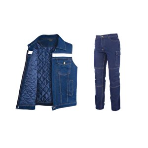 Kot İş Takımı Likralı Kot Pantolon Ve Reflektörlü Kapitoneli  İş Yeleği Kışlık Myform Marka 9129-2150 M