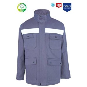 Kışlık İş Takımı Çok Cepli Reflektörlü Mont 4111 Ve 7/7 İş Pantolonu 2958 Gri Renk Yüzde Yüz Pamuk