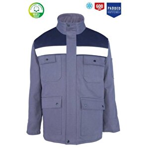 Kışlık İş Takımı Çok Cepli Reflektörlü Mont 4111 Ve 7/7 İş Pantolonu 2958 Gri Renk Yüzde Yüz Pamuk