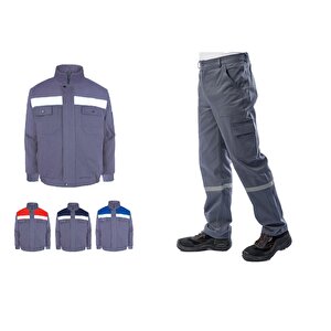 Kışlık İş Takımı Çok Cepli İç Yapısı Polarlı Reflektörlü İş Montu Ve 7/7 İş Pantolonu  Gri Renk Yüzde Yüz Pamuk 3117-2958 S