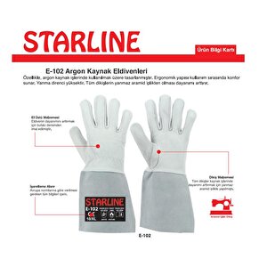 Starline E-102 Isıya Karşı Dirençli Argon Kaynak Eldiveni 35 Cm 2x11x 41314x