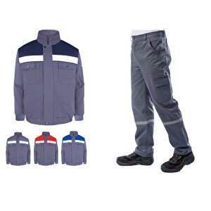 Kışlık İş Takımı Çok Cepli İç Yapısı Polarlı Reflektörlü İş Montu Ve 7/7 İş Pantolonu  Gri Renk Yüzde Yüz Pamuk 3117-2958