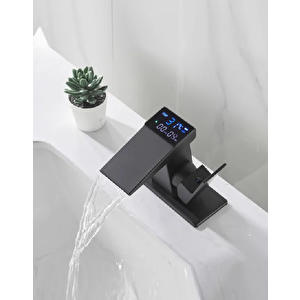 Di̇ji̇tal Sicaklik Göstergeli̇ Si̇yah Kare Lavabo Bataryasi Musluğu Çi̇ftgi̇ri̇şli̇ Armatür Sayaç Ekranli