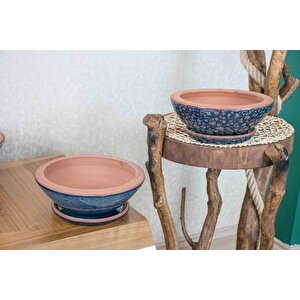 Bitki Tasarımı Okyanus Mavisi Ve Lacivert Şekilli Artistik Çift Sırlı Tabaklı Aranjmanlık Bonzailik Toprak Terrakota Saksı Salon Ç