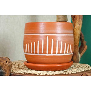 Bi̇tki̇ Tasarimi Ev Dekorasyon  Doğal Çi̇zgi̇li̇ Model Tabakli Terracota Toprak Saksi Saksilik Salon Çi̇çekli̇k 19 Cm