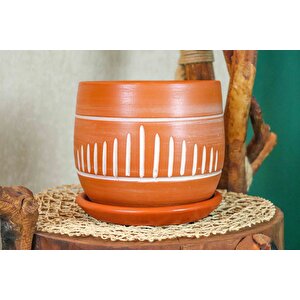 Bi̇tki̇ Tasarimi Ev Dekorasyon  Doğal Çi̇zgi̇li̇ Model Tabakli Terracota Toprak Saksi Saksilik Salon Çi̇çekli̇k 19 Cm