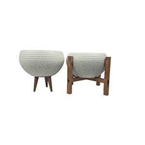 Beyaz Granit Küp Aranjman Saksı Saksılık Salon Çiçeklik İkili Set (3 Ayak-4 Ayak)