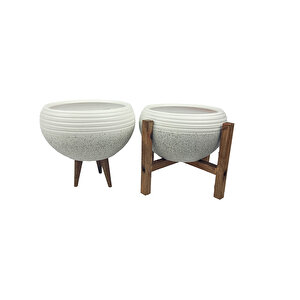 Beyaz Granit Küp Aranjman Saksı Saksılık Salon Çiçeklik İkili Set (3 Ayak-4 Ayak)