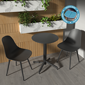 Tilia Siyah Plastik Bahçe Balkon Bistro Seti Katlanır masa 60*60 Cm