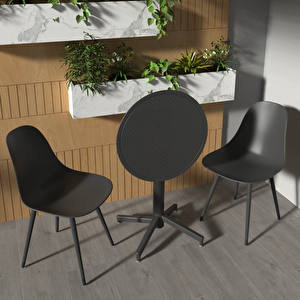 Tilia Siyah Plastik Bahçe Balkon Bistro Seti Katlanır masa 60*60 Cm