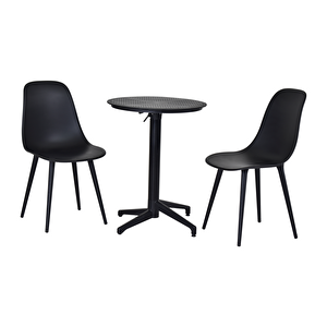 Tilia Siyah Plastik Bahçe Balkon Bistro Seti Katlanır masa 60*60 Cm