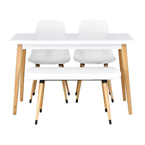 Vilinze Eames Sandalye-bank Avanos Ahşap Mutfak Masası Takımı - 70x120 Cm