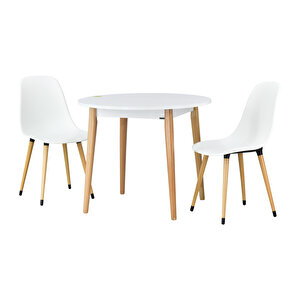 Vilinze Eames Sandalye Avanos Yuvarlak Ahşap Mutfak Masası Takımı - 90x90 Cm