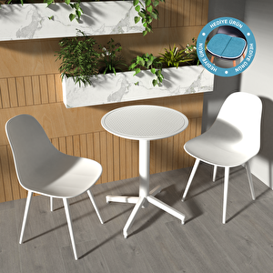 Tilia Beyaz Plastik Bahçe Balkon Bistro Seti Katlanır Masa 60*60 Cm