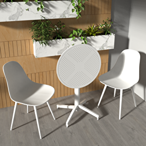 Tilia Beyaz Plastik Bahçe Balkon Bistro Seti Katlanır Masa 60*60 Cm