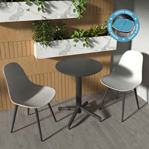 Tilia Gri-Siyah Plastik Bahçe Balkon Bistro Seti Katlanır Masa 60*60 Cm